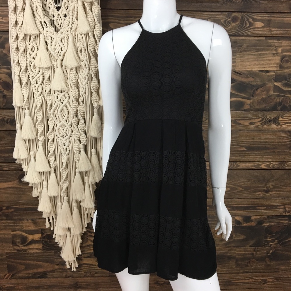 B Darlin | Crochet Lace Halter Dress‎ Black